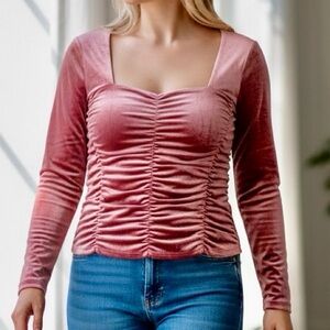 VELVET RUCHED RENAISSANCE LOVE, FIRE TOP. STRETCH LONG SLEEVE. SIZE XL. JUNIORS
